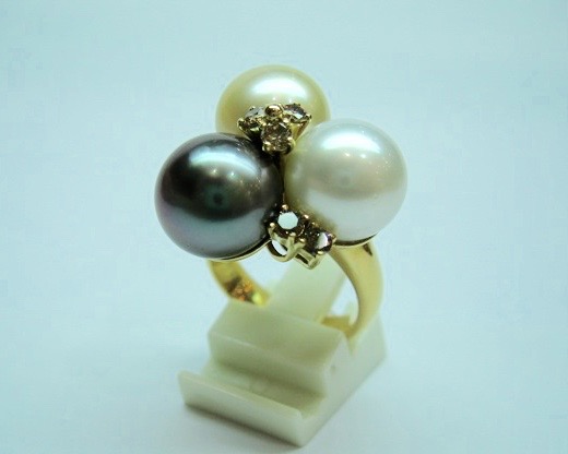 South Sea and Tahitian Cultured Pearl with Coloured Diamond Ring